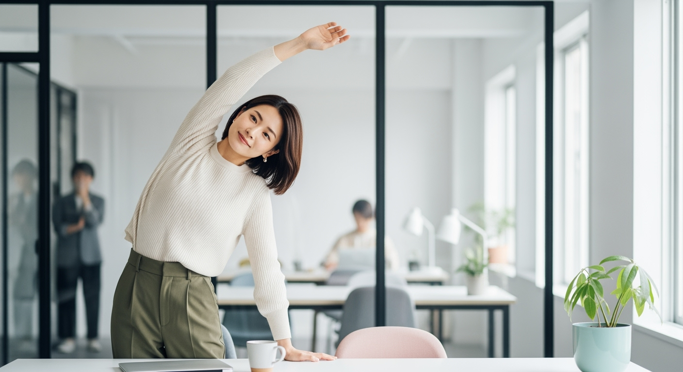 働く30代・40代女性必見！60秒デスクストレッチで肩こり・首こり対策【会議の合間にこっそりできる3ステップ】