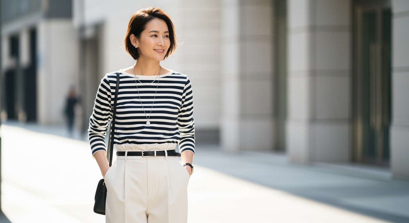 【40代】ボーダーで細見えする選び方｜太って見えない着こなし3つのコツ