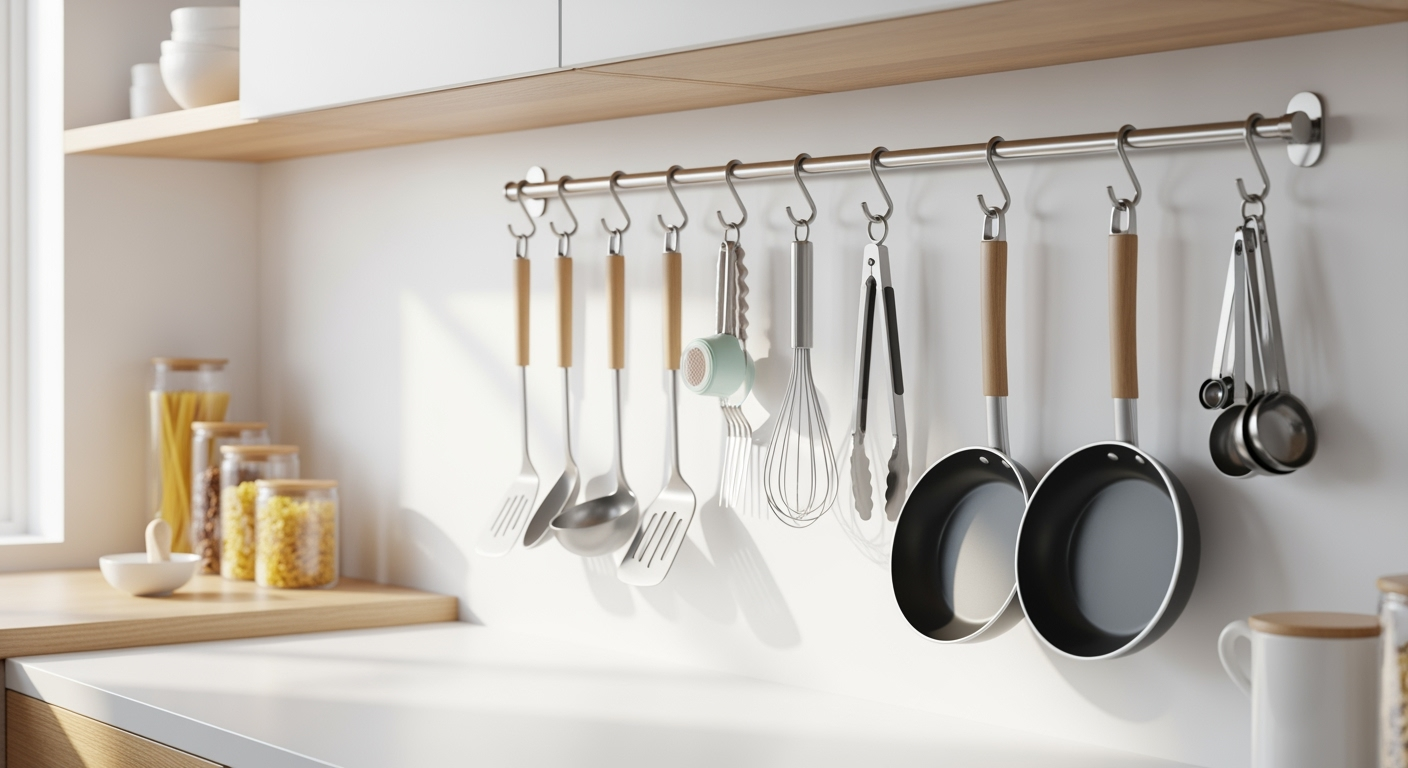 30代40代が知らない「壁と天井の空きスペース」でキッチンが劇的に使いやすくなる5つの吊るし収納術