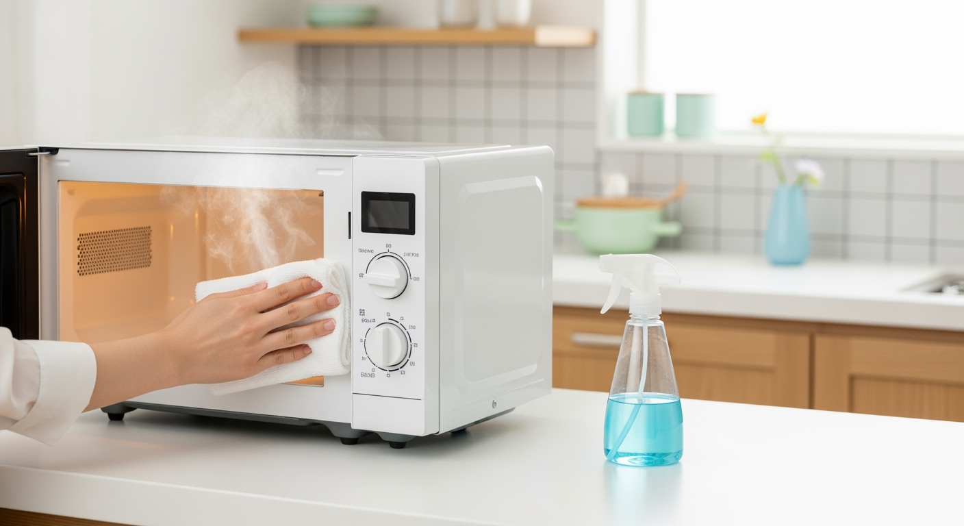 電子レンジの汚れを3分で落とす蒸し拭き掃除｜40代が実践する週1時短ケア