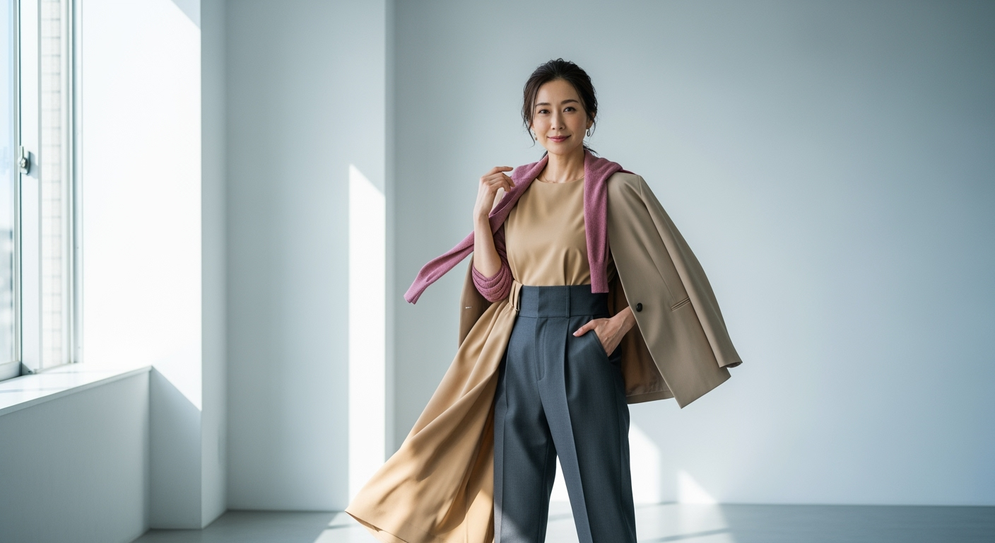 40代の体型変化を「比率・股上・素材」の3つで解決！今日から使える細見え着こなし術