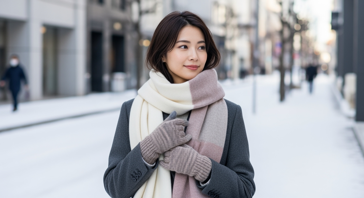 体感温度-3℃のデータが教える！40代が「暖かくて美人見え」するマフラー・手袋の選び方